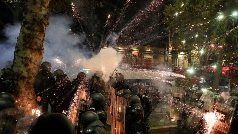 FILE PHOTO: Georgian opposition supporters protest against government's EU application delay