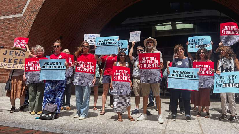 American Association of University Professors challenge Trump administration's arrest and deportation of pro-Palestinian campus activists, in Boston, Massachusetts