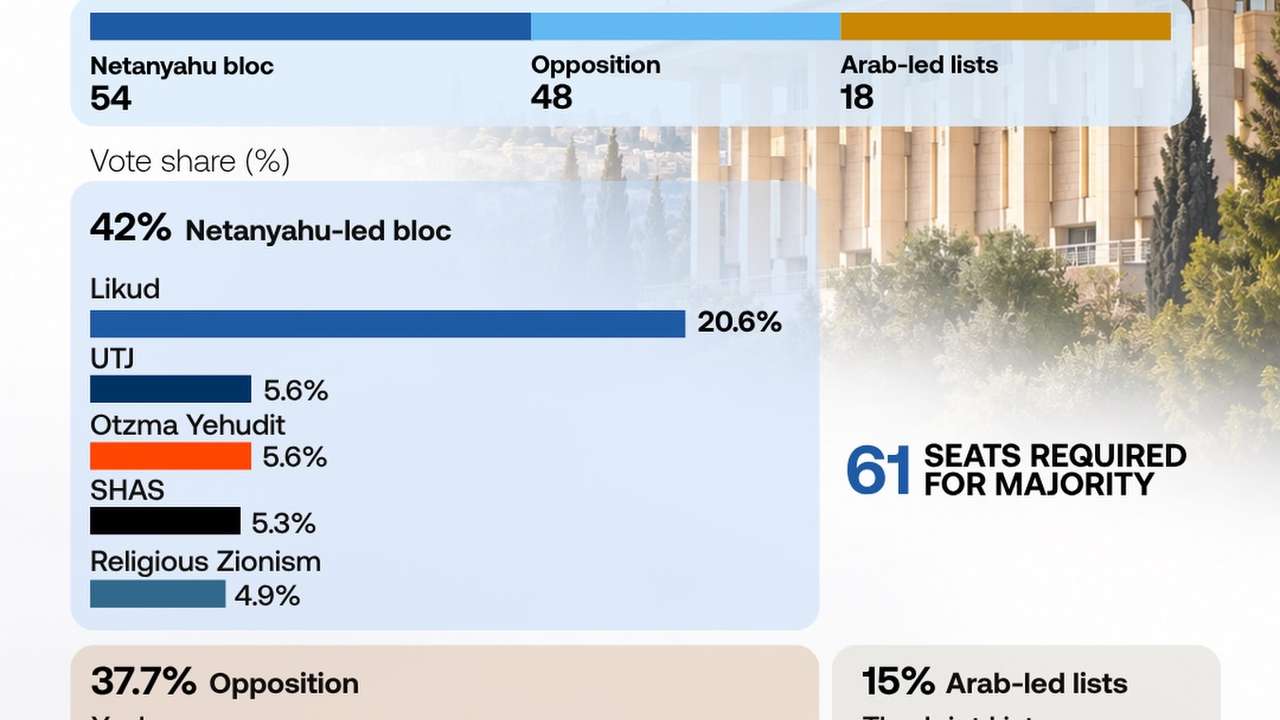 Israel election 2026: Netanyahu's bloc leads but falls short of parliamentary majority