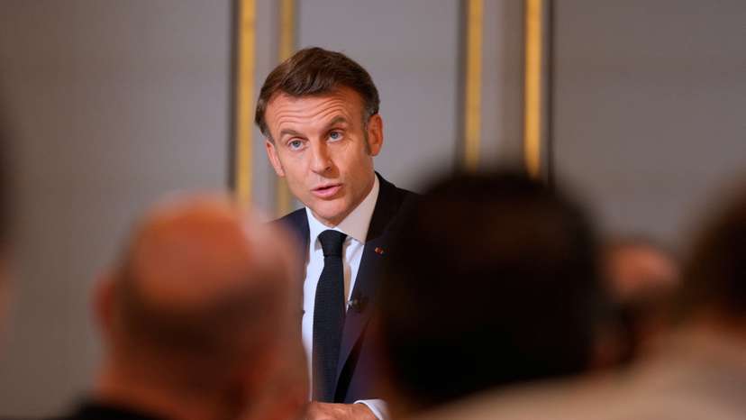 French President Emmanuel Macron holds a press conference, at the Elysee Palace, in Paris