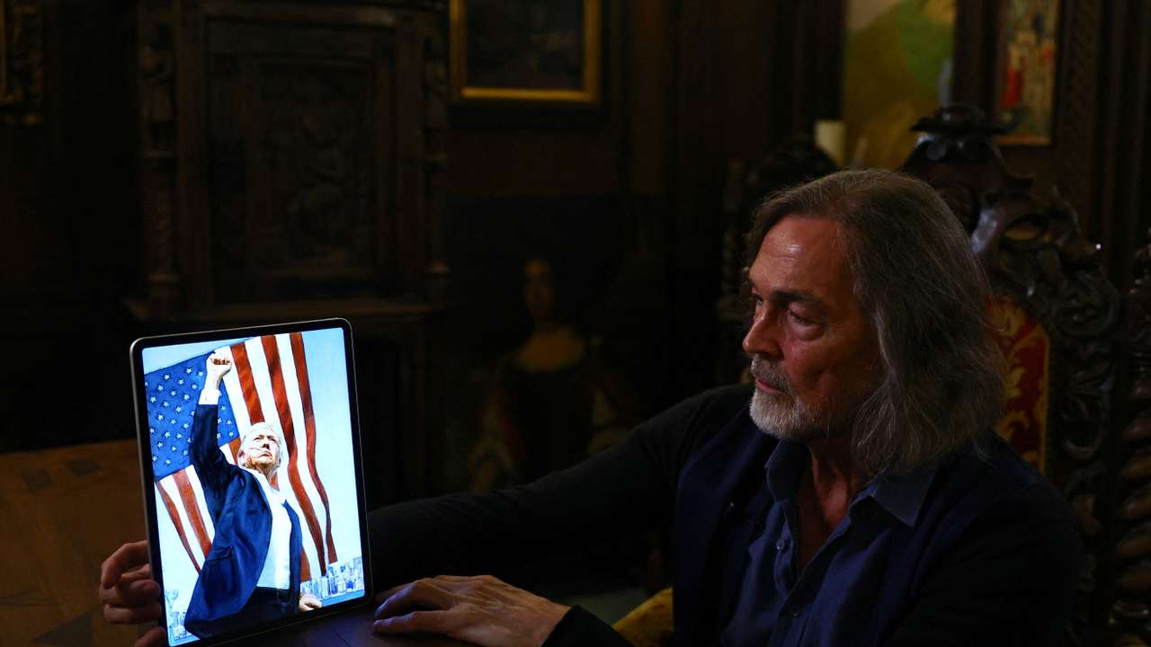 Russian artist Nikas Safronov attends an interview with Reuters in Moscow