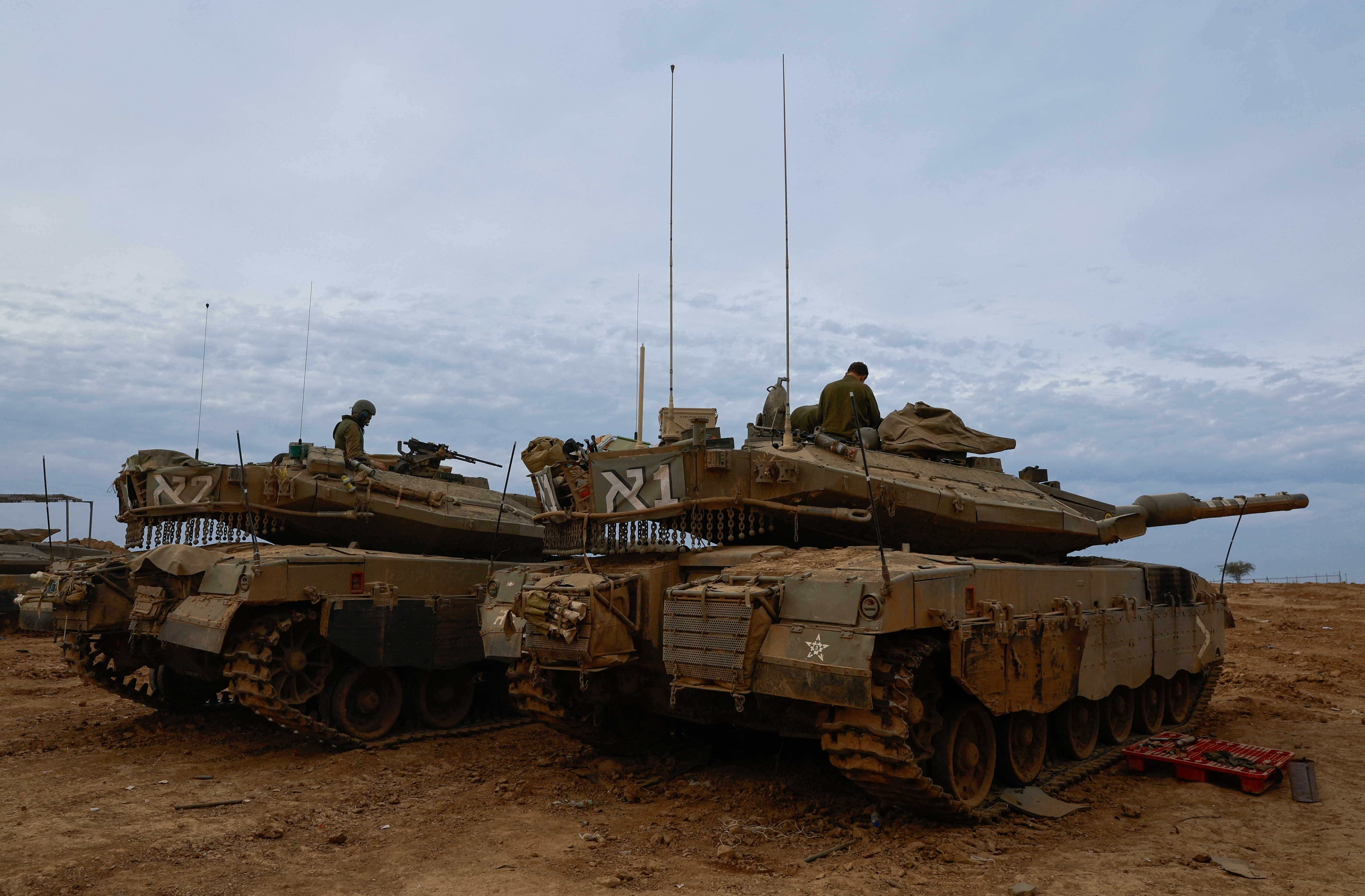 Merkava tanks near the Israel-Gaza border, during a temporary truce between Hamas and Israel