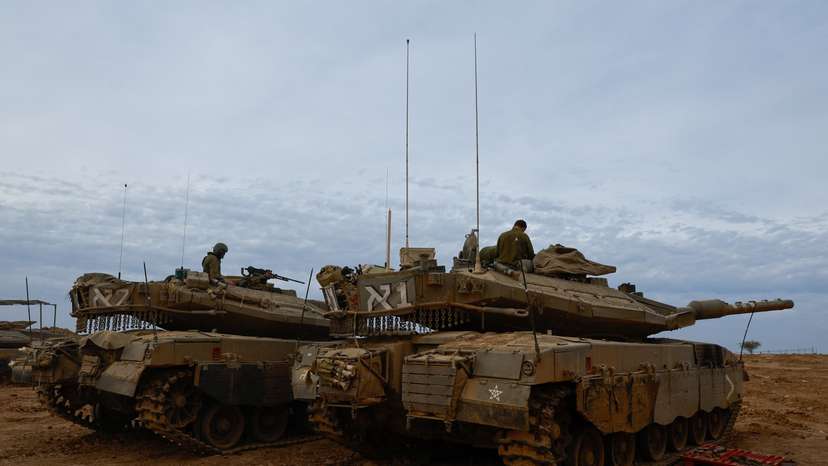 Merkava tanks near the Israel-Gaza border, during a temporary truce between Hamas and Israel