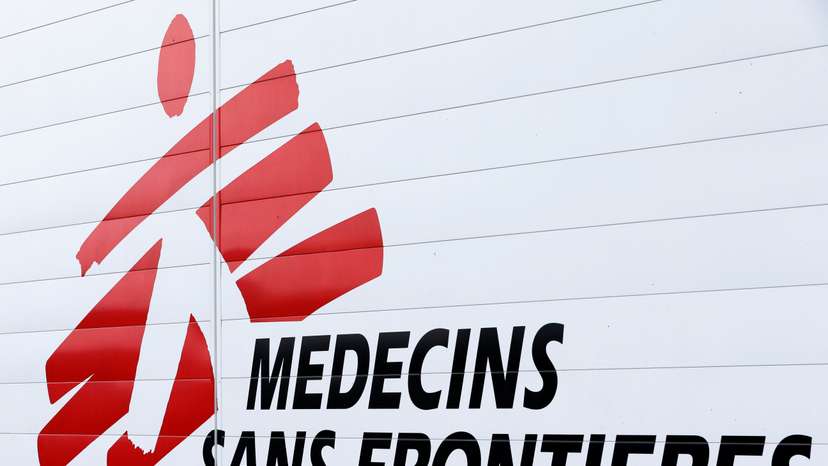 The logo of Medecins Sans Frontieres is seen at the international medical humanitarian organisation MSF logistique centre in Merignac