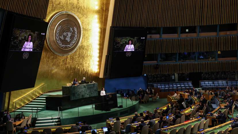 Deputy Foreign Minister of Ukraine Betsa addresses a General Assembly meeting on the 4th anniversary of Russia's invasion of Ukraine at the United Nations headquarters in New York City