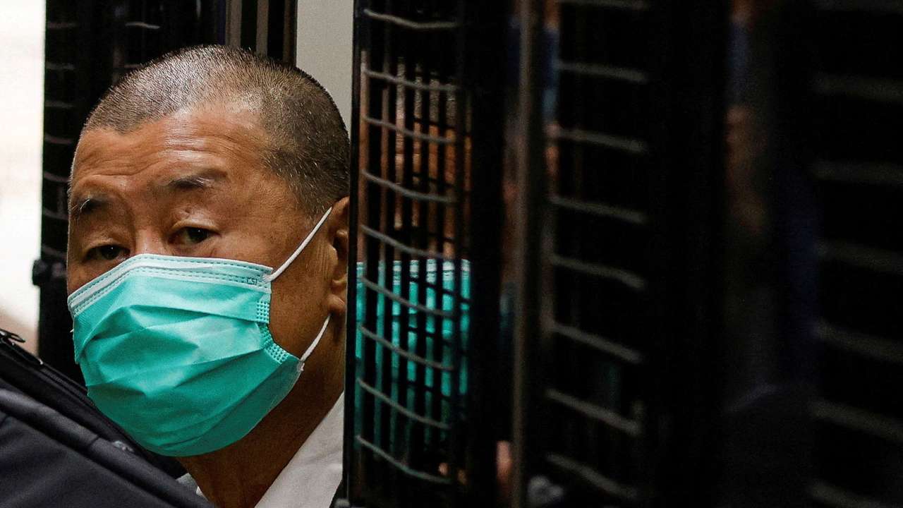 FILE PHOTO: Media mogul Jimmy Lai, founder of Apple Daily, arrives the Court of Final Appeal by prison van in Hong Kong