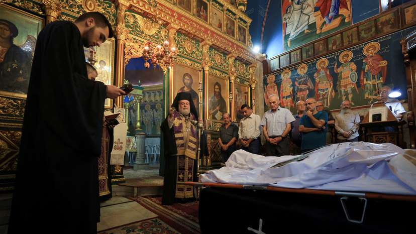 Aftermath of an Israeli strike on the Church of the Holy Family, in Gaza City