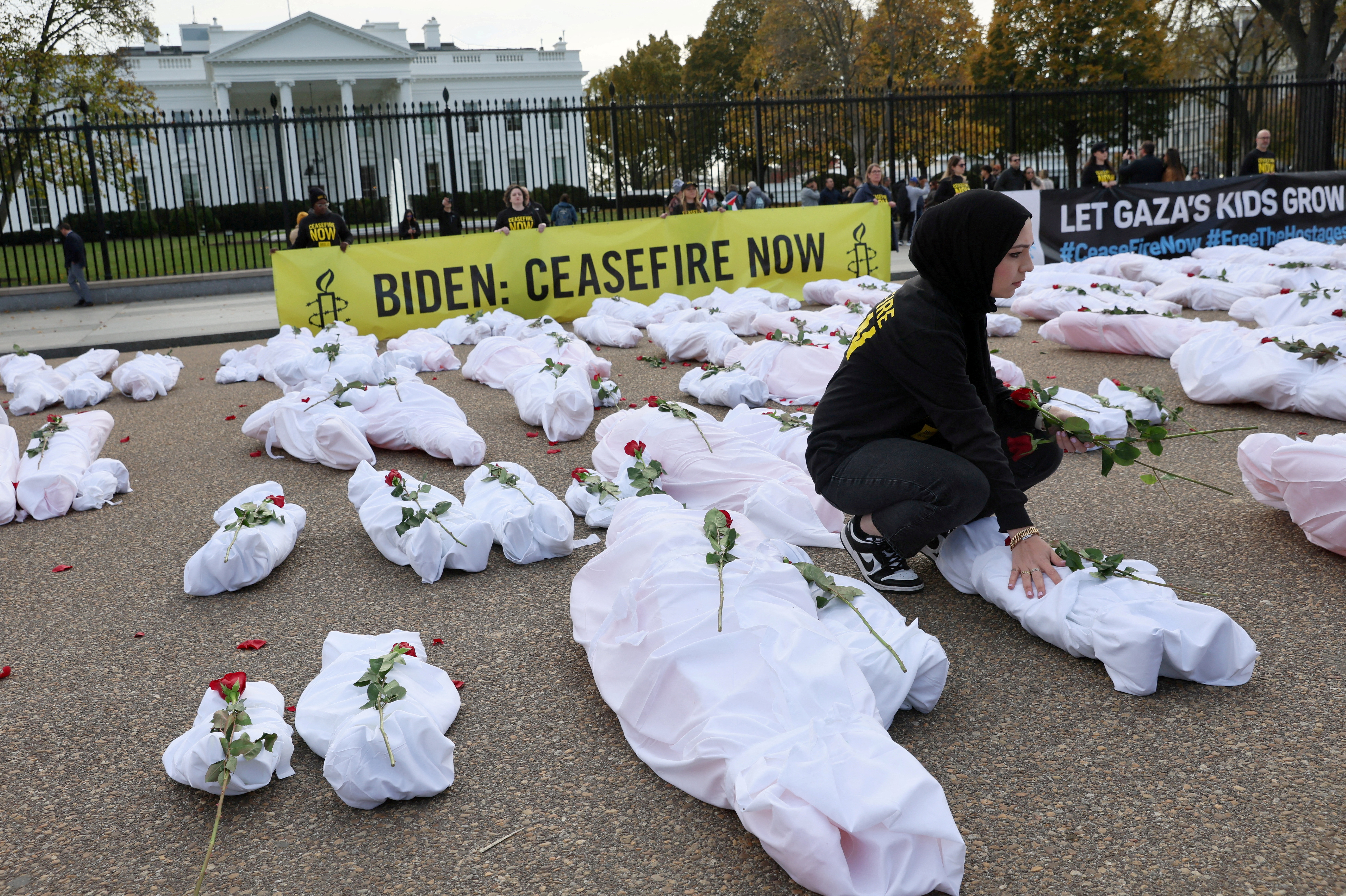 FILE PHOTO: Activists call for a ceasefire in the conflict between Israel and Palestinian Islamist group Hamas, in Washington