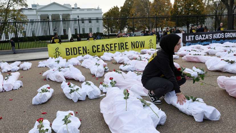 FILE PHOTO: Activists call for a ceasefire in the conflict between Israel and Palestinian Islamist group Hamas, in Washington