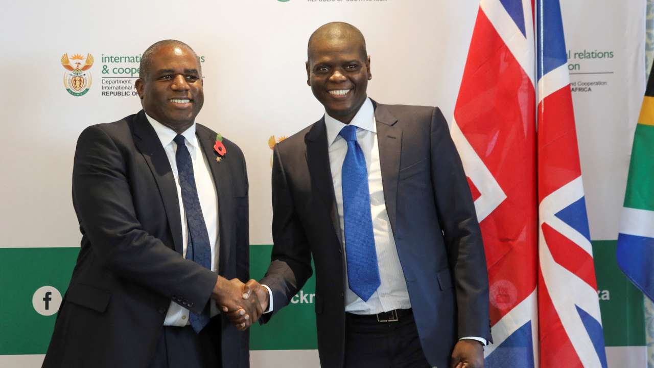South Africa's Minister of International Relations and Cooperation Ronald Lamola meets with Britain's Foreign Secretary David Lammy in Cape Town