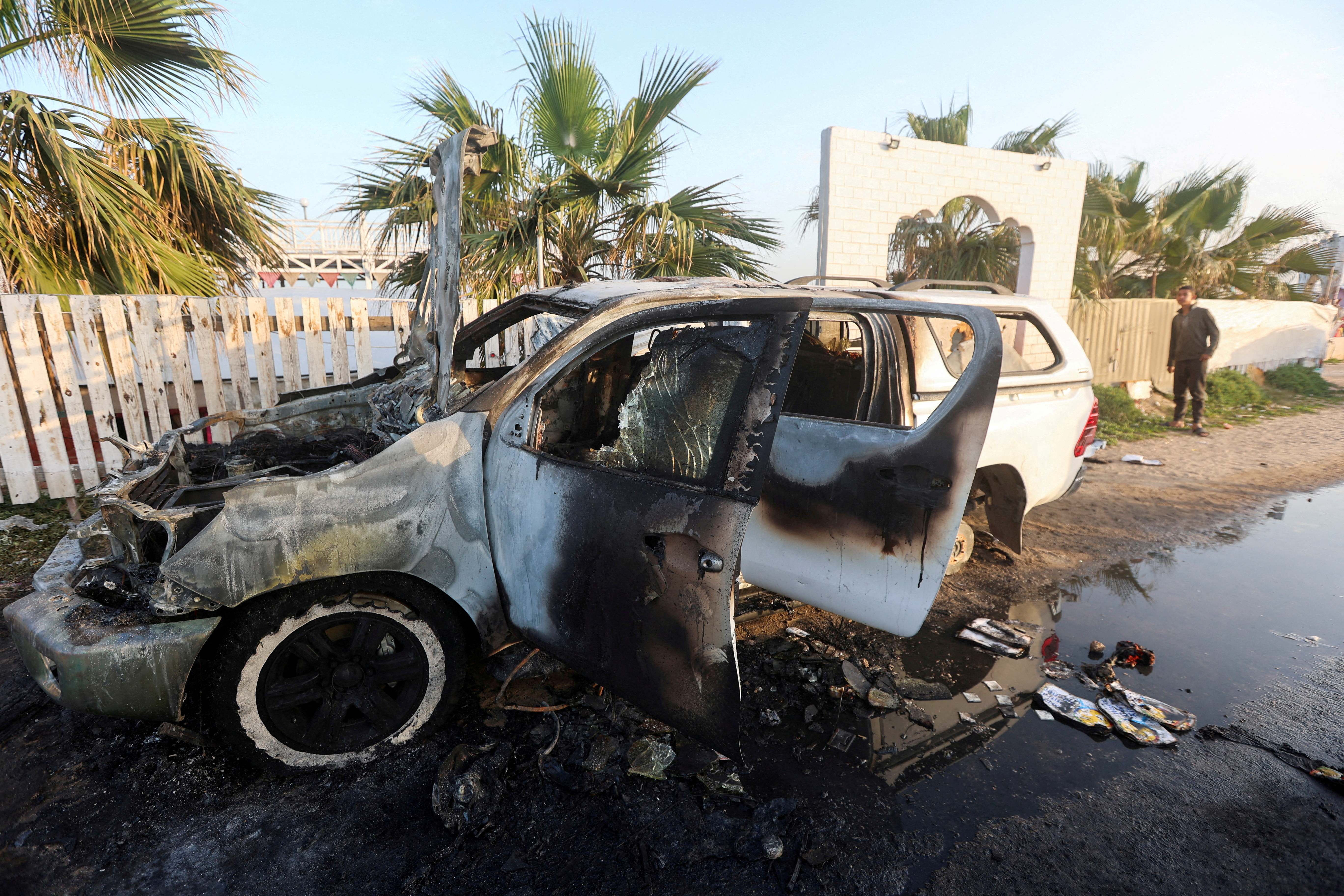 FILE PHOTO: Site of a strike on WCK vehicle in central Gaza Strip