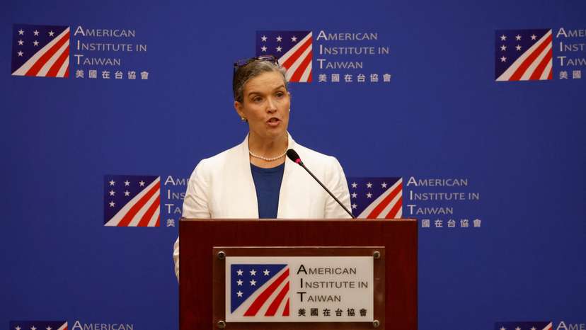 American Institute in Taiwan (AIT) Director Sandra Oudkirk speaks during a press conference in Taipei
