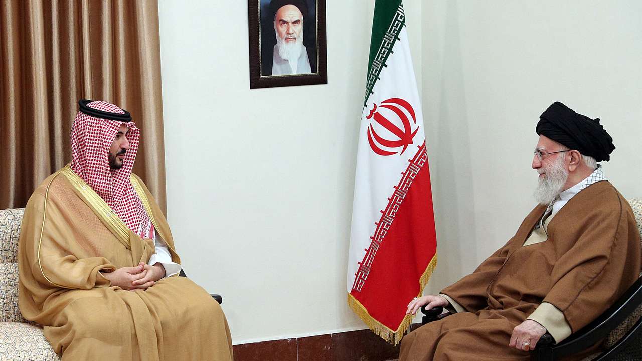 Iran's Supreme Leader Ayatollah Ali Khamenei meets Saudi Defence Minister Prince Khalid bin Salman in Tehran
