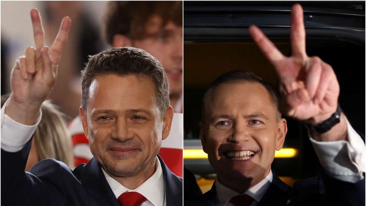 A combination picture shows Karol Nawrocki and Rafal Trzaskowski, leading candidates in the Polish presidential election