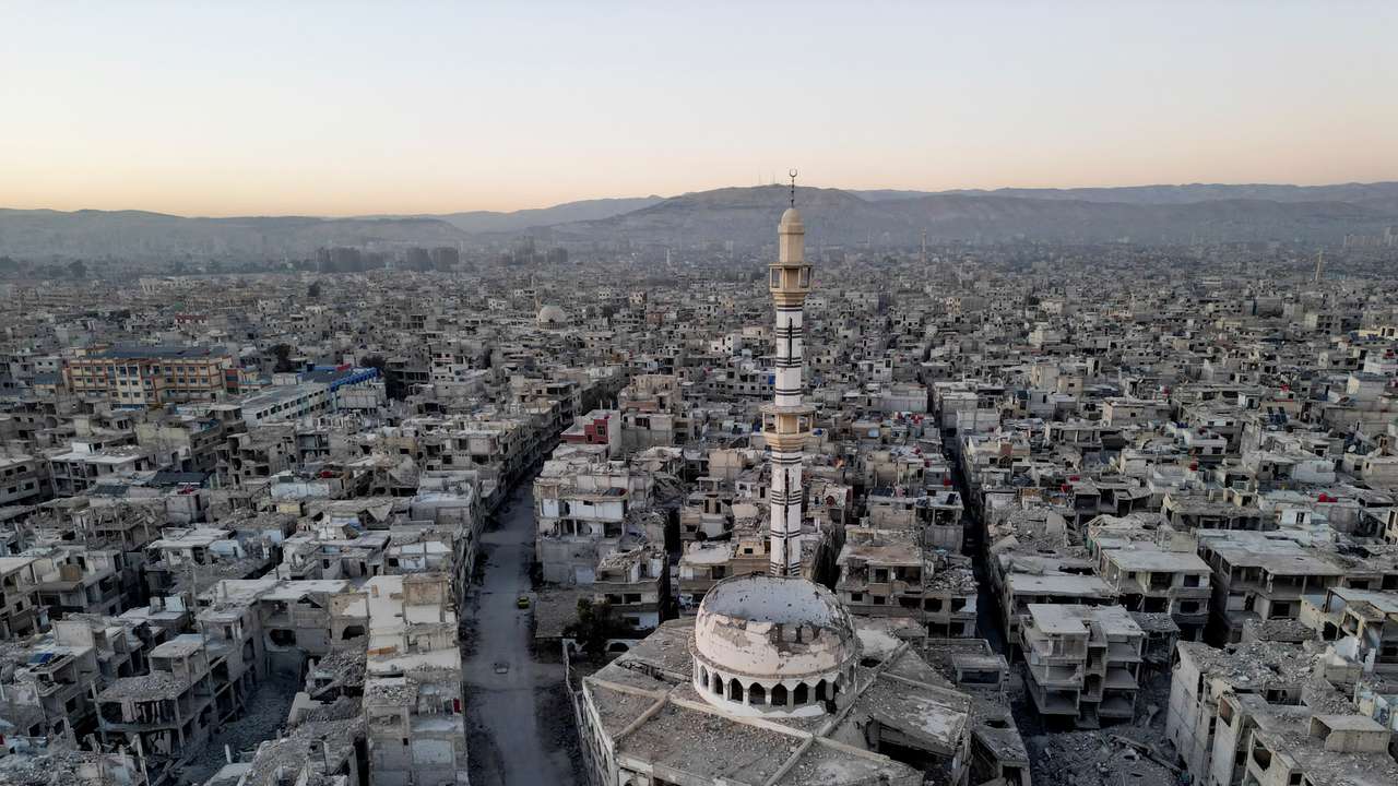 A drone view shows al-Yarmouk Palestinian refugee camp, after Syria's Bashar al-Assad was ousted, in Damascus