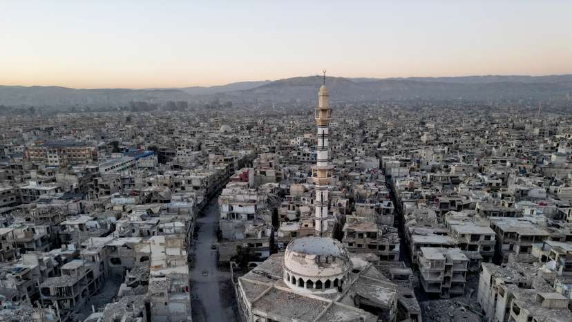 A drone view shows al-Yarmouk Palestinian refugee camp, after Syria's Bashar al-Assad was ousted, in Damascus