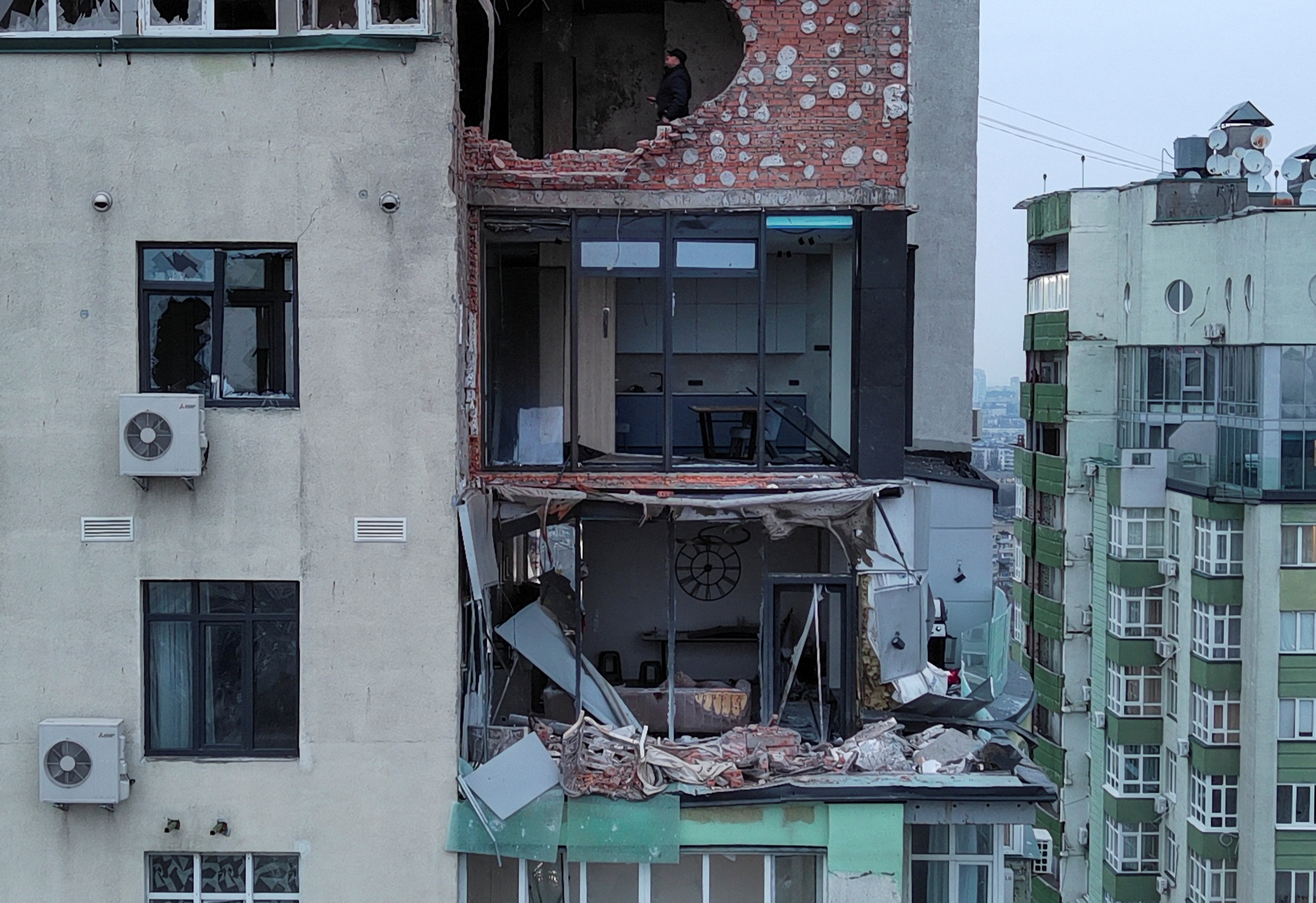 Aftermath of a Russian drone strike in Kyiv
