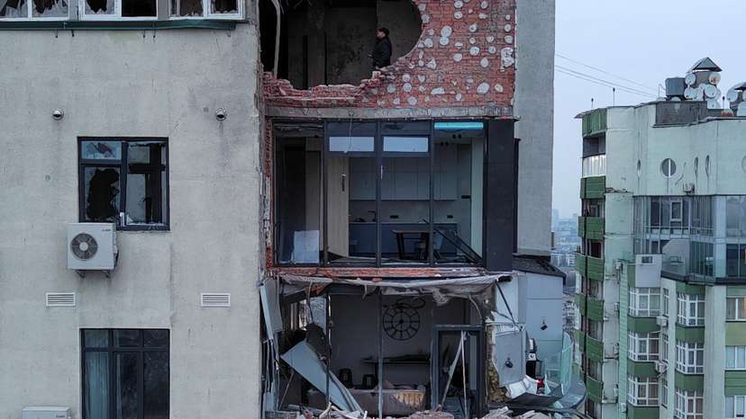 Aftermath of a Russian drone strike in Kyiv