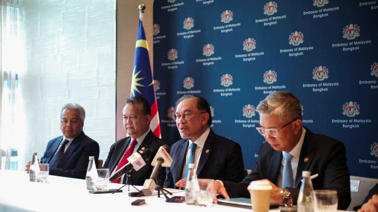 Malaysian Prime Minister Anwar Ibrahim attends a press conference in Bangkok