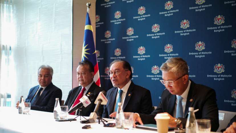 Malaysian Prime Minister Anwar Ibrahim attends a press conference in Bangkok