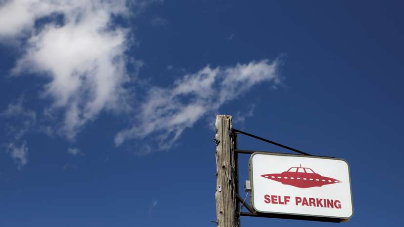 A parking sign at the Little A'Le'Inn as an influx of tourists responding to a call to 'storm' Area 51, a secretive U.S. military base believed by UFO enthusiasts to hold government secrets about extra-terrestrials, is expected in Rachel, Nevada