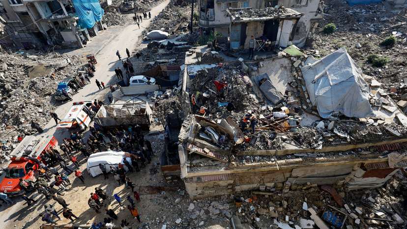 Search and rescue operation at the site of a house that was partially destroyed during the war and collapsed on Tuesday, in Gaza City