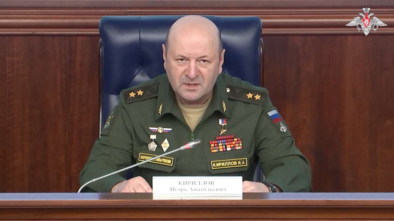 FILE PHOTO: Lieutenant General Igor Kirillov, chief of Russia's Nuclear, Biological and Chemical Protection Troops, attends a press conference in Moscow