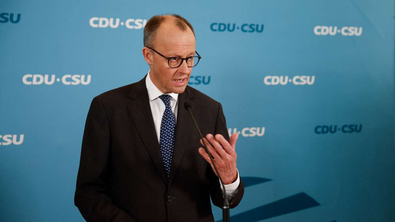 German chancellor-in-waiting Merz addresses the media in Berlin