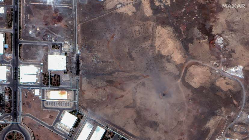 A satellite image shows airstrike craters over the underground centrifuge halls of the Natanz Enrichment Facility