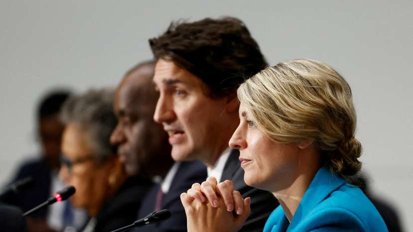 FILE PHOTO: Canada's Foreign Minister Melanie Joly and Prime Minister Justin Trudeau attend the Canada-CARICOM Summit in Ottawa