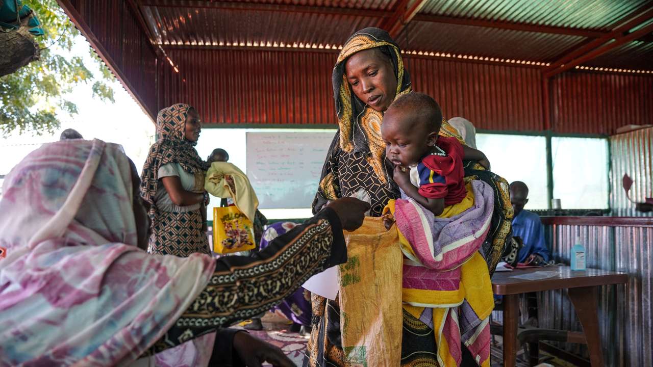 Handout photograph of a woman and baby at the Zamzam displacement camp in North Darfur