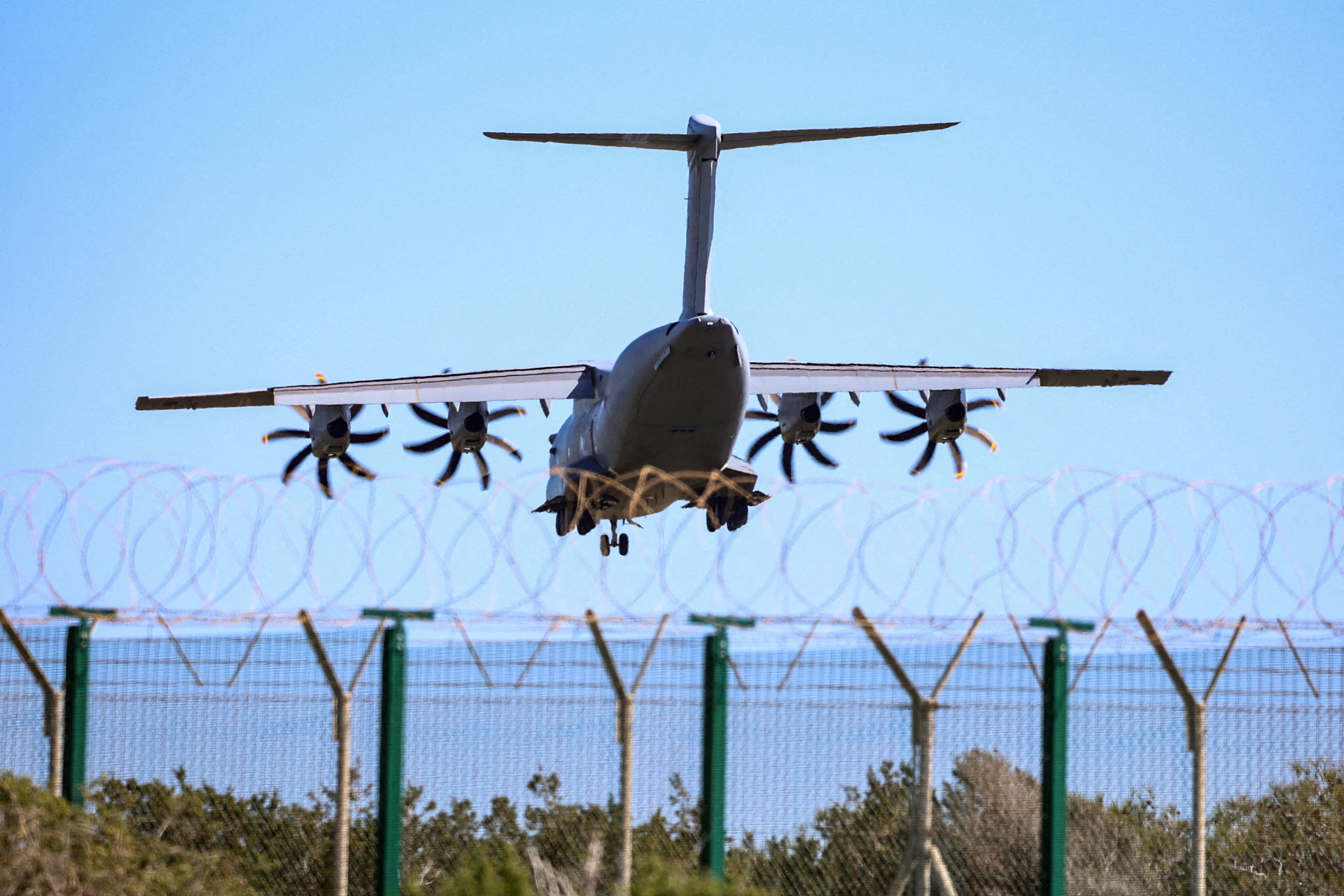 FILE PHOTO: A British Airbus A400M military aircraft  approaches RAF Akrotiri, a British sovereign base in Cyprus