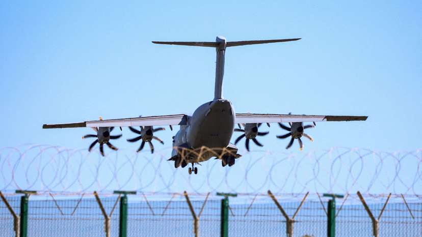 FILE PHOTO: A British Airbus A400M military aircraft approaches RAF Akrotiri, a British sovereign base in Cyprus