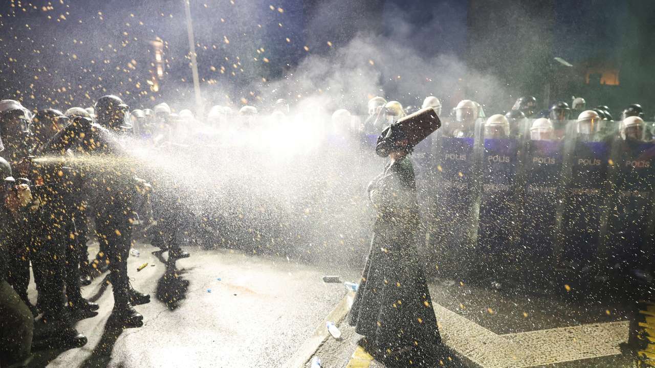 People take part in a protest on the day Istanbul Mayor Ekrem Imamoglu was jailed as part of a corruption investigation, in Istanbul