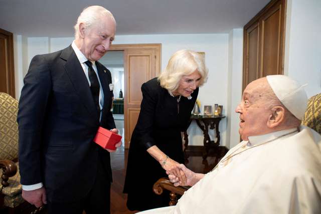 Pope Francis meets with Britain's King Charles and Queen Camilla at the Vatican