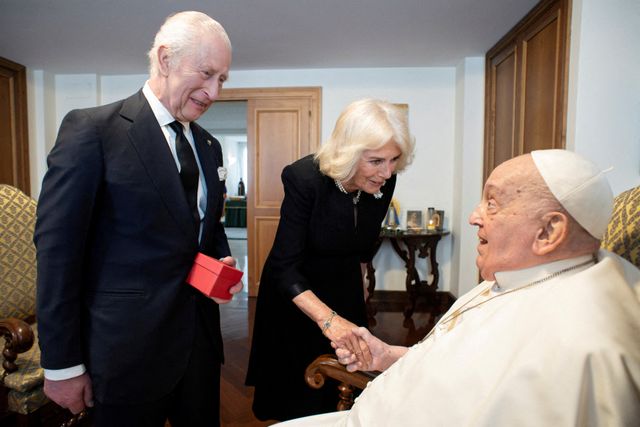Pope Francis meets with Britain's King Charles and Queen Camilla at the Vatican