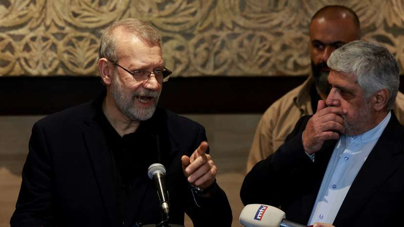 Ali Larijani, former chairman of the parliament of Iran meets with Lebanese Parliament Speaker Nabih Berri in Beirut