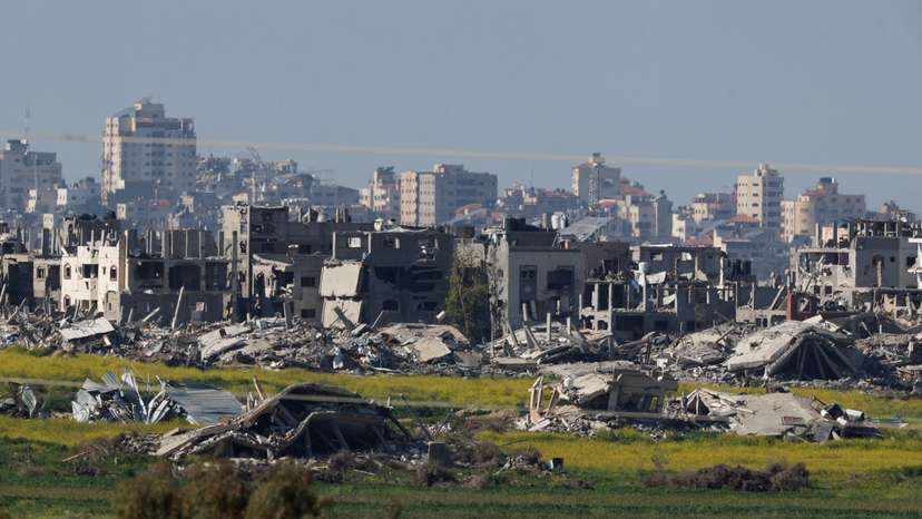 A view of damaged buildings in the Gaza Strip, as seen from southern Israel
