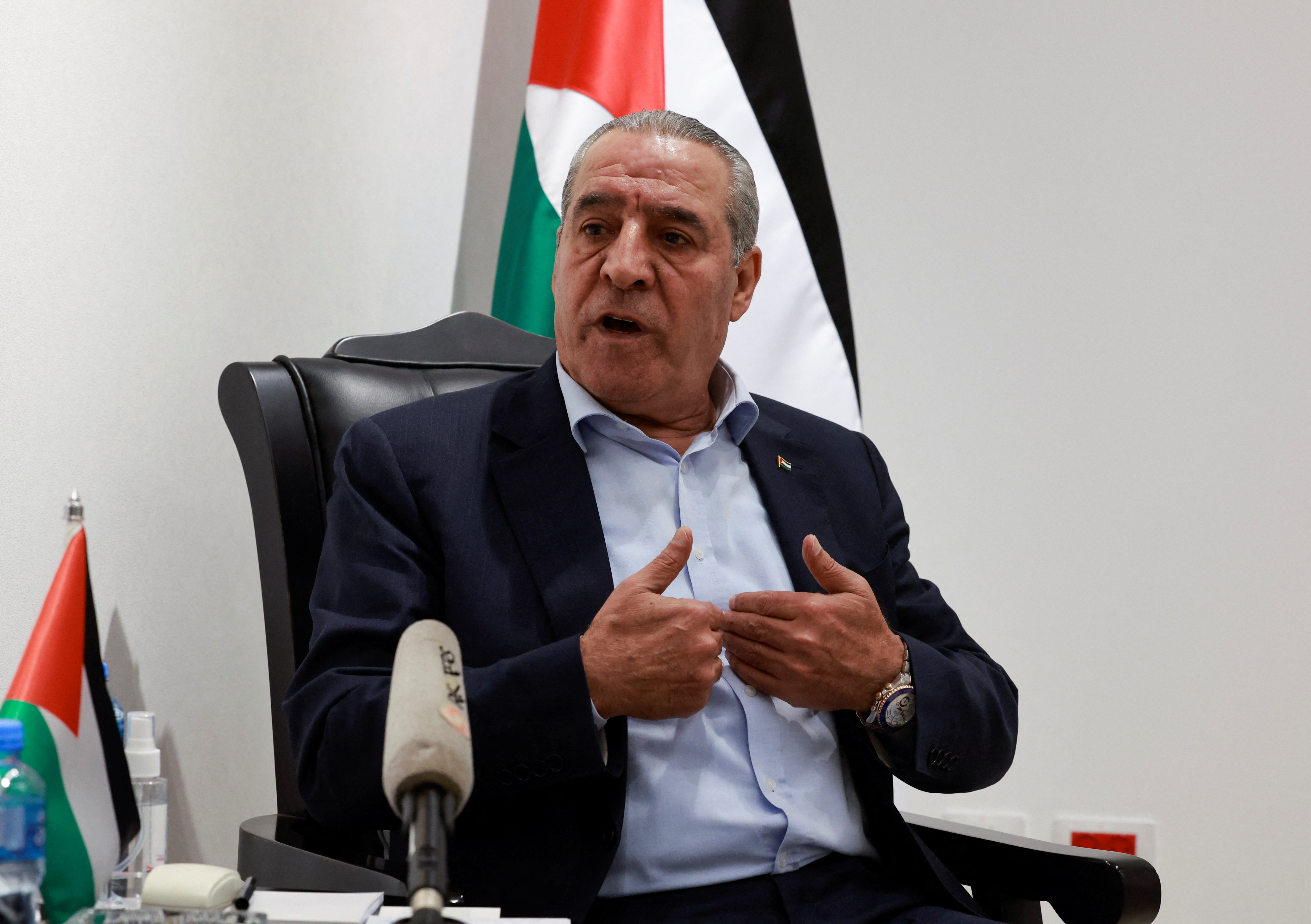Hussein Al-Sheikh Secretary General of the Executive committee of the PLO speaks at an interview with Reuters in Ramallah in the Israeli-occupied West Bank