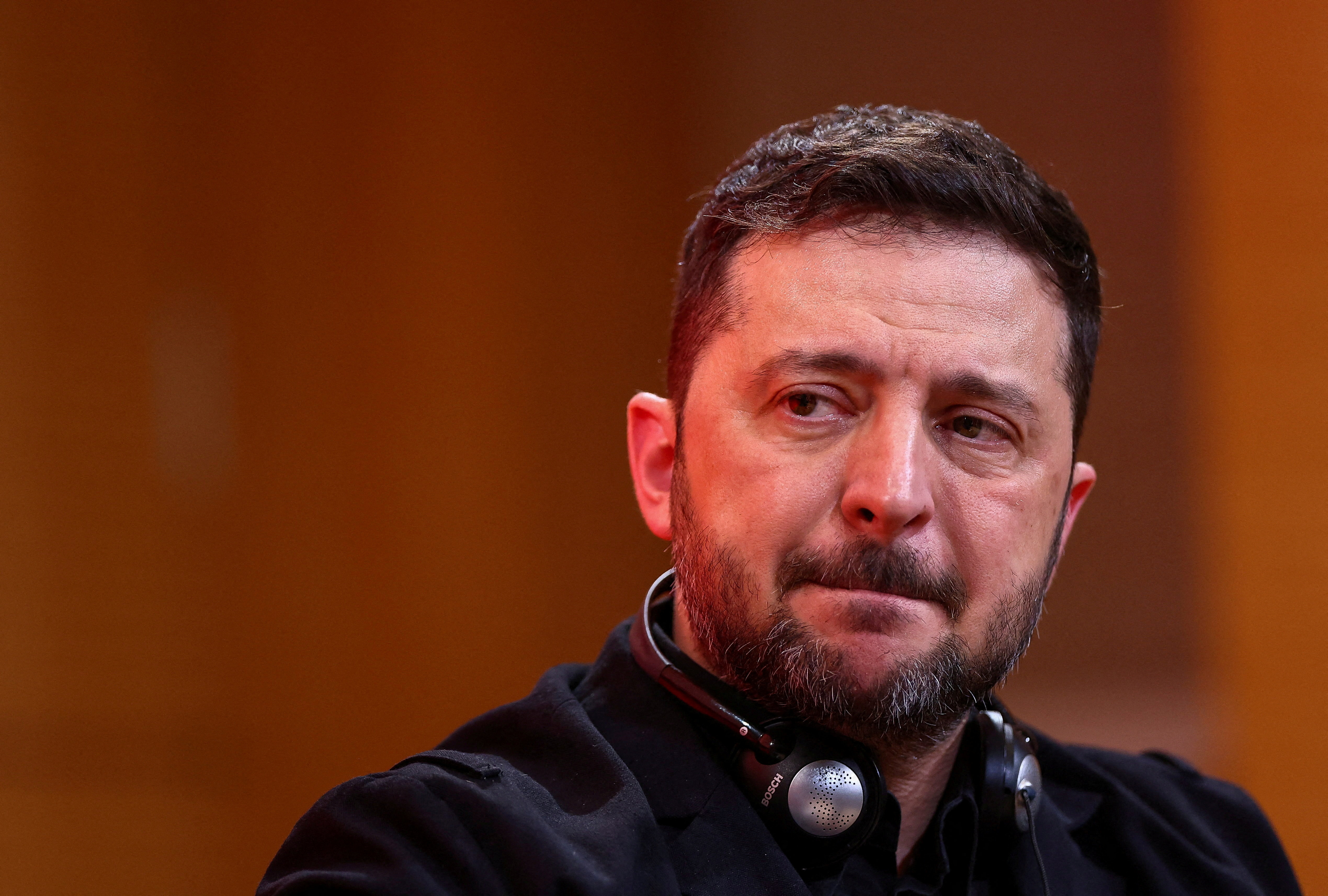 Ukrainian President Volodymyr Zelenskiy attends a panel at Paris's Sciences Po university