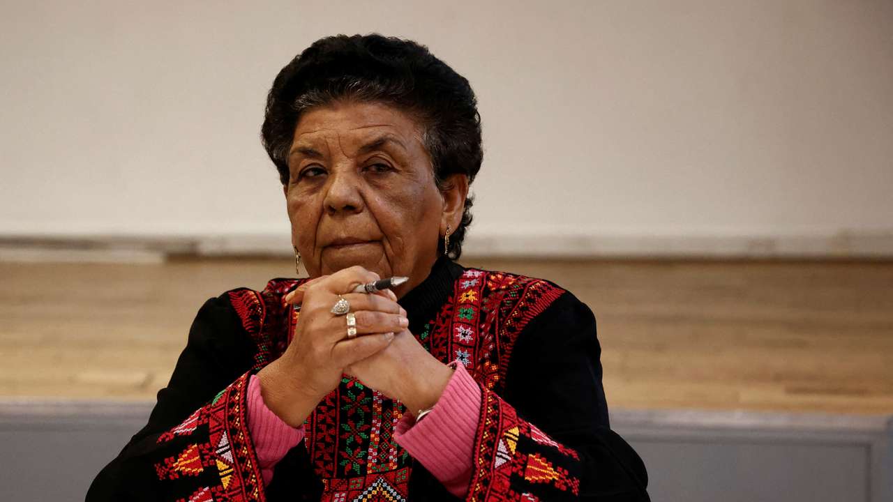 Palestinian activist Mariam Abudaqa attends a news conference in Paris