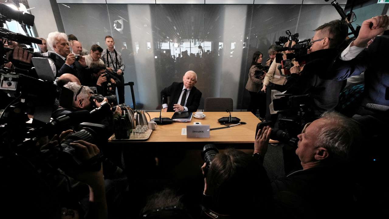 Polish opposition leader Kaczynski attends parliamentary commission hearing investigating allegations of phone-hacking with Pegasus in Warsaw