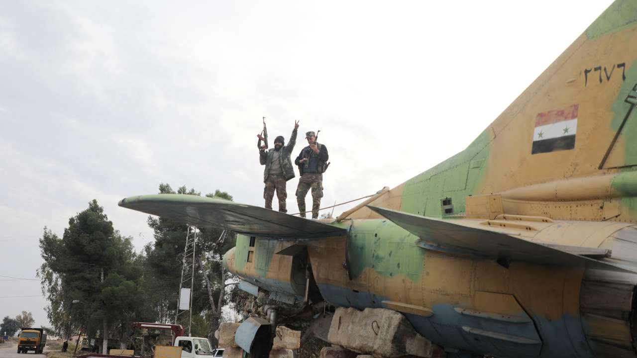 A view shows aircraft inside Hama's military airport