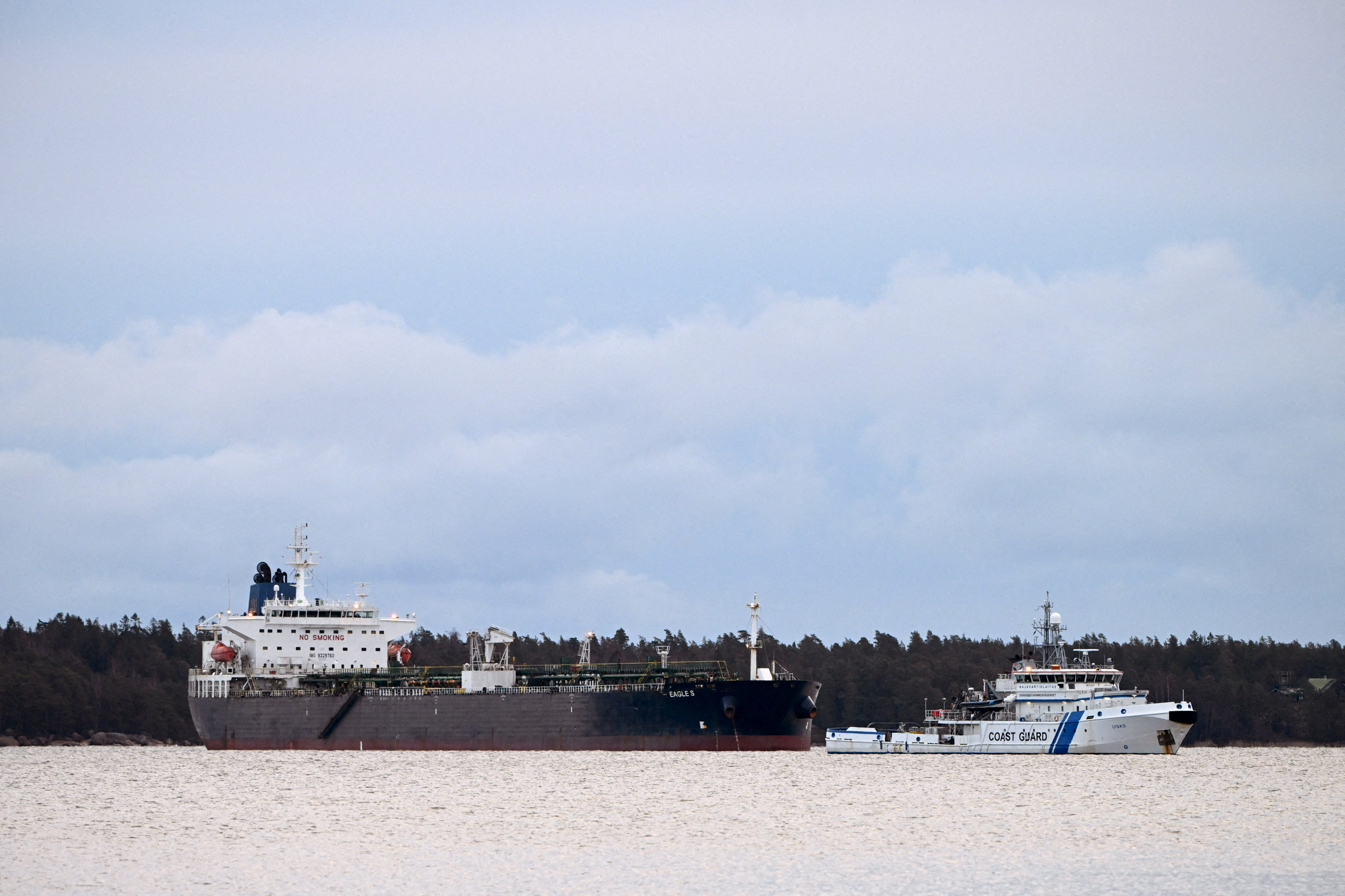 Oil tanker Eagle S is anchored near the Port of Kilpilahti in Porvoo