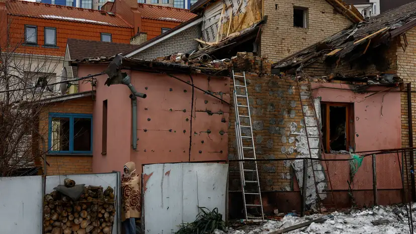 Aftermath of a Russian drone amd missile attack in Kyiv