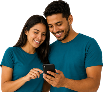 Pais olhando juntos para um celular