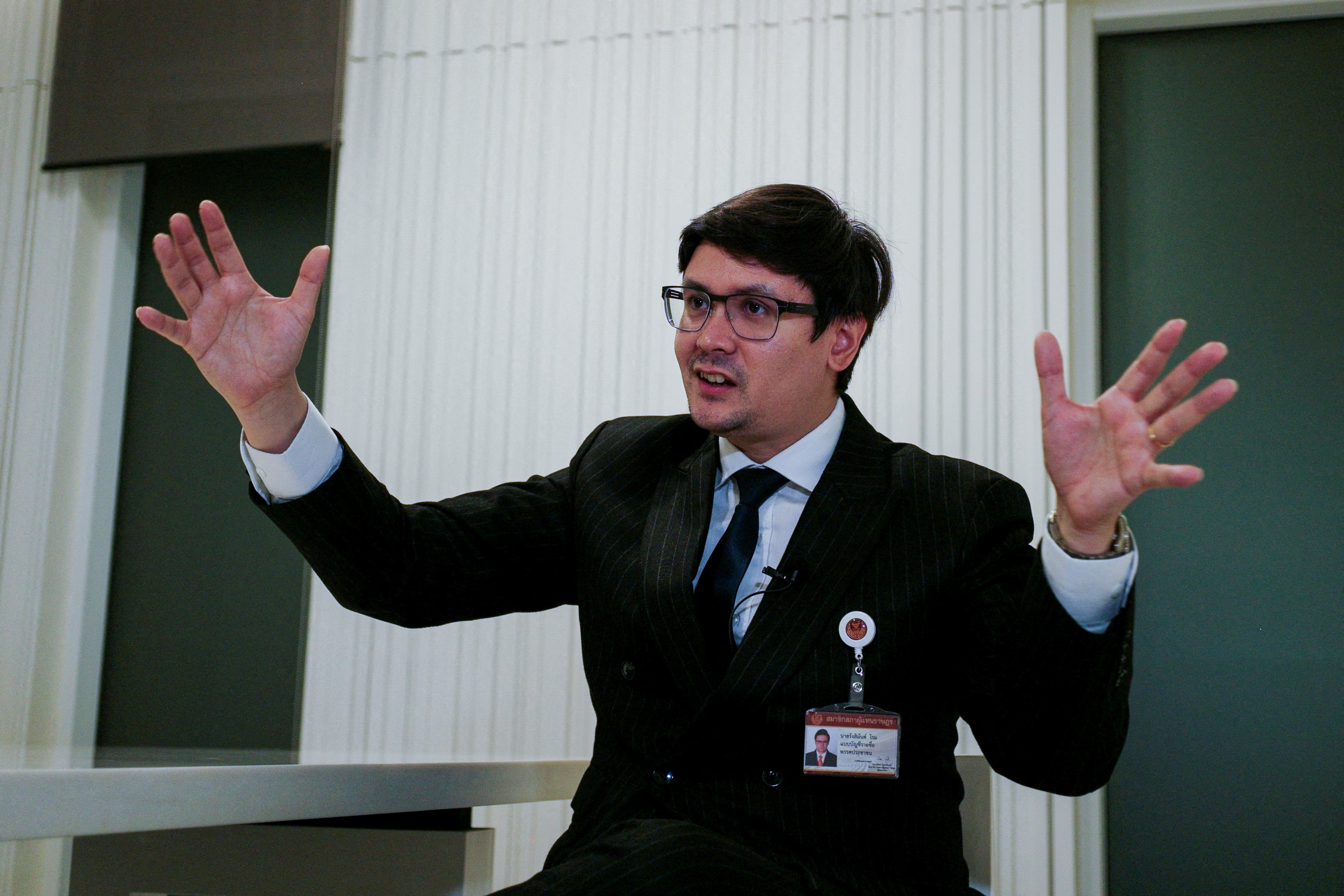 FILE PHOTO: Thailand's chairman of the Committee on National Security and Border Affairs Rangsiman Rome speaks during an interview with Reuters in Bangkok
