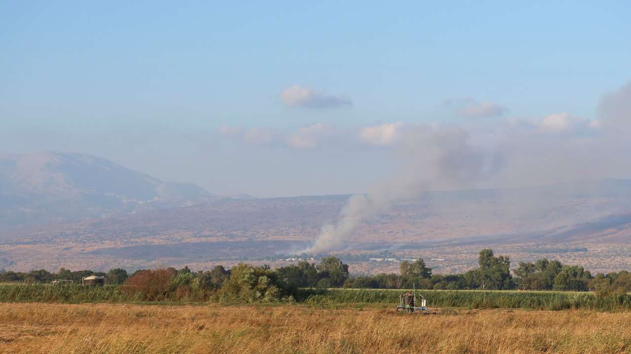 Smoke rises after rockets were fired from Lebanon, amid cross-border hostilities between Hezbollah and Israel, in the Israeli-occupied Golan Heights