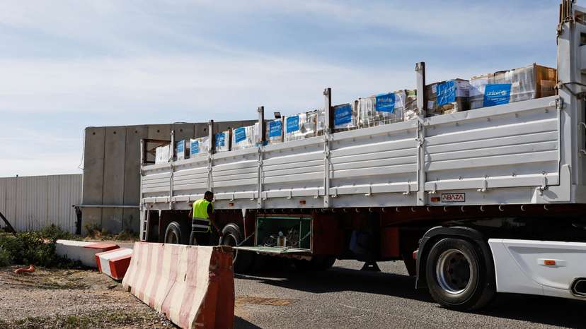Aid trucks en route to the Gaza Strip