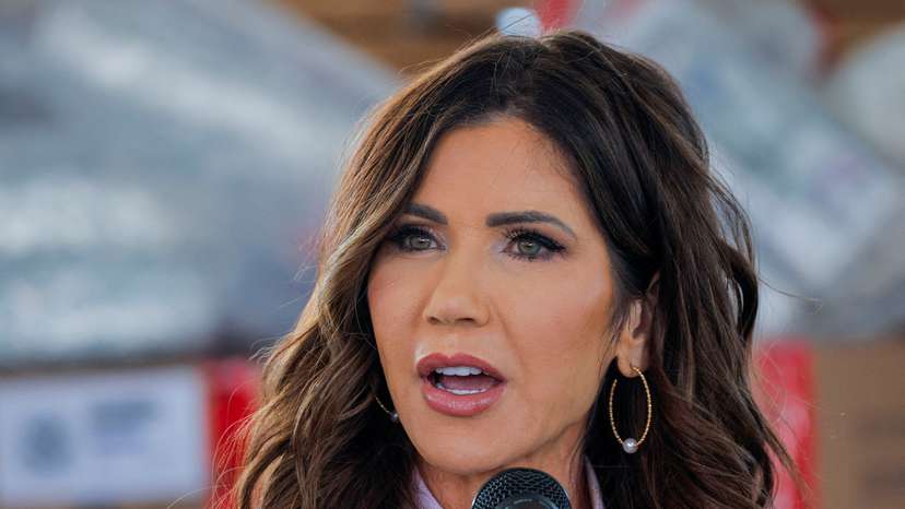 FILE PHOTO: U.S. Secretary of Homeland Security Kristi Noem speaks in San Diego